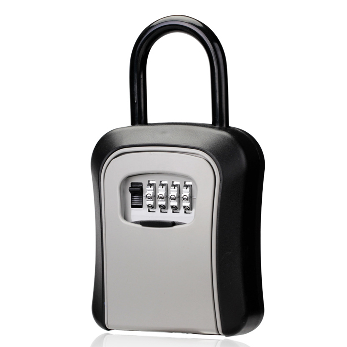 Portable Key Safe Lockable Storage Box with Padlocks Loop Hanged Combination Lock Box for Keys