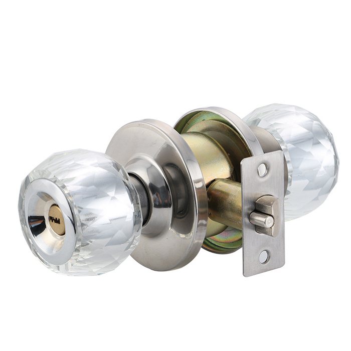 Crystal Door Handle With Lock and Key Cylindrical Knobset Handle Knob Door Lock for Entrance