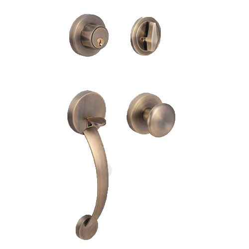 American Style Antique Copper Door Lever and Single Cylinder Deadbolt Combo Door Knob Lockset