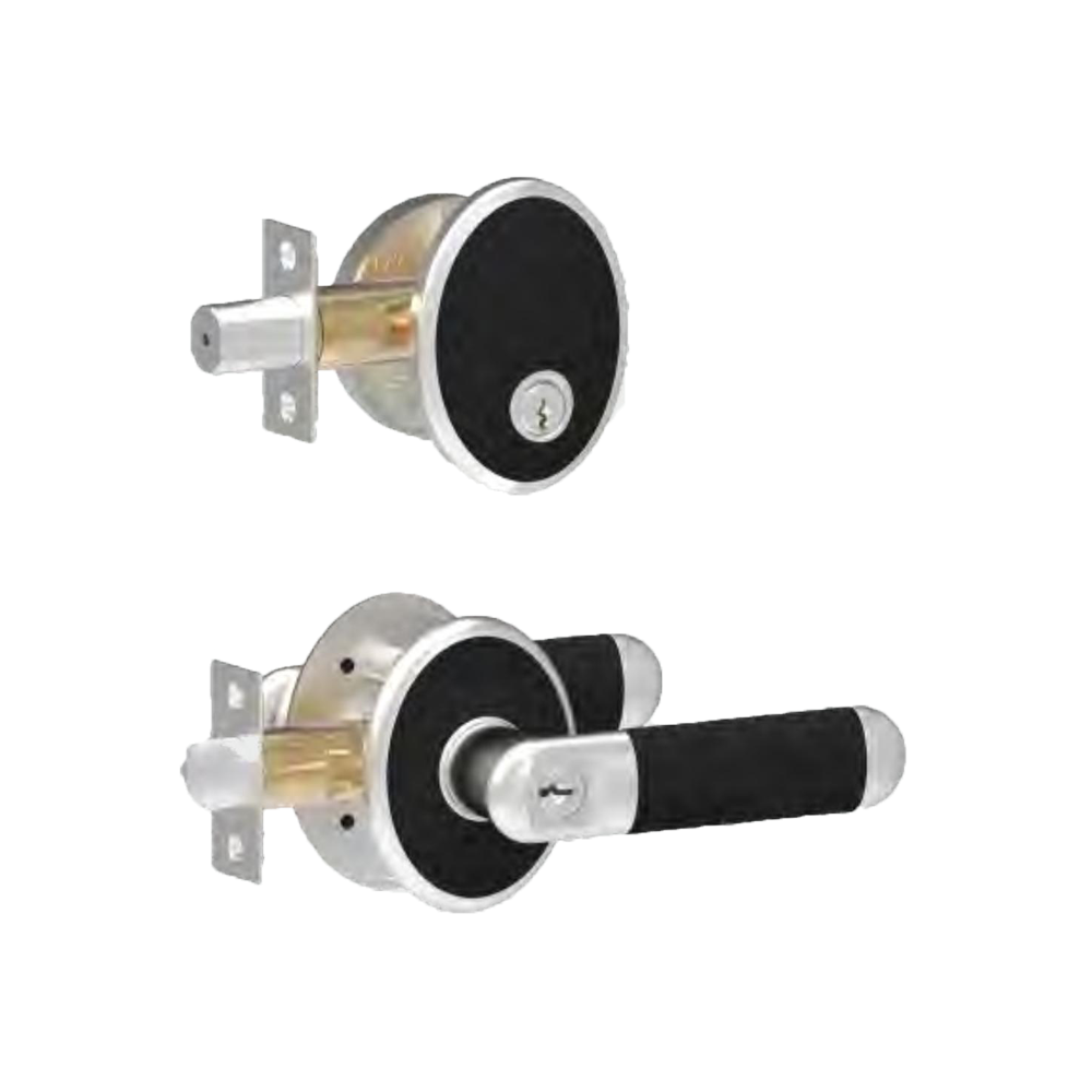 Entrance Door Lock Set with Single Cylinder Deadbolts Modern Contemporary Lever Set for Right & Left Sided Doors