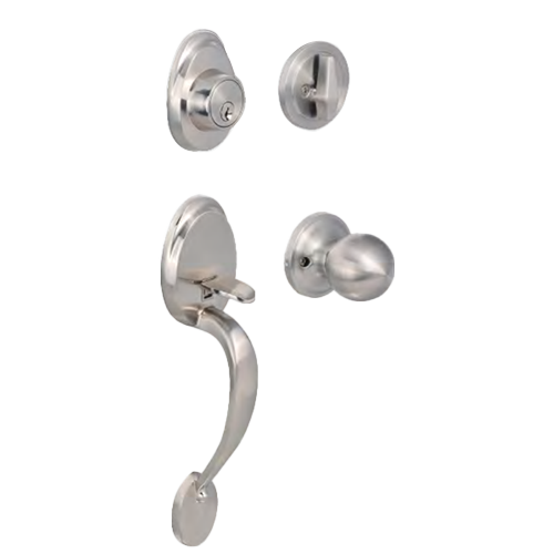 ANSI Grade 3 Satin Nickel Single Cylinder Front Door Handle and Deadbolt Set