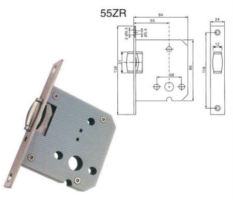 55mm Backset Stainless Steel 304 Fire Rated Single Roller Bolt Door Mortise Lock Body